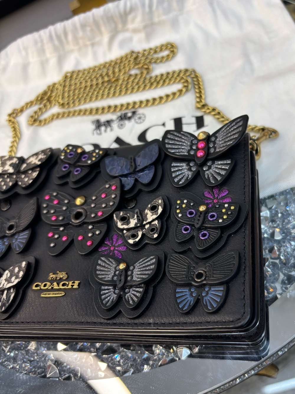Coach 2019 Callie Foldover Chain Clutch with Butterfly Applique NWOT - Picture 12 of 17